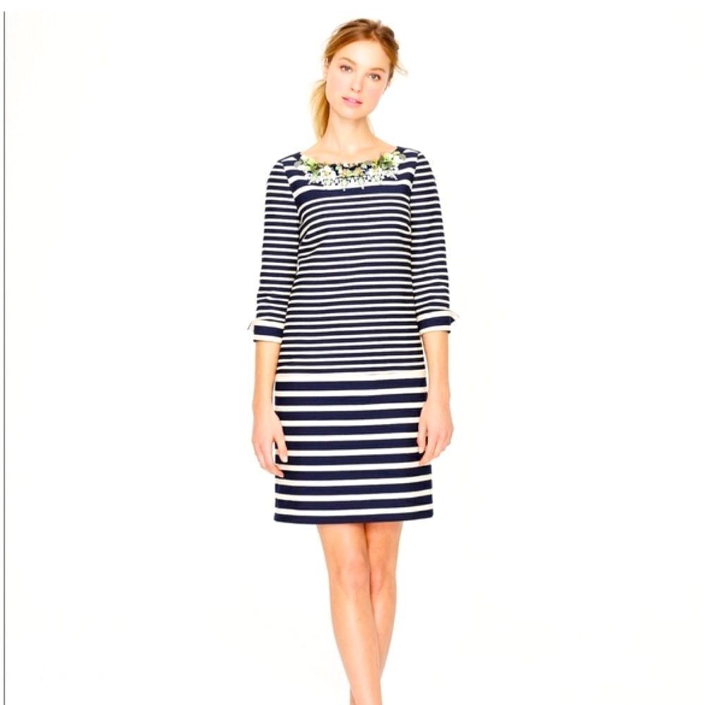 J. Crew Collection Striped Paillette Dress Navy striped dress